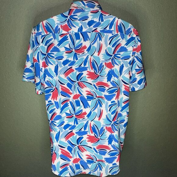 Chubbies Bright Blue Pink Patterned Performance Short Sleeve Polo Shirt L 0628 - Picture 4 of 6